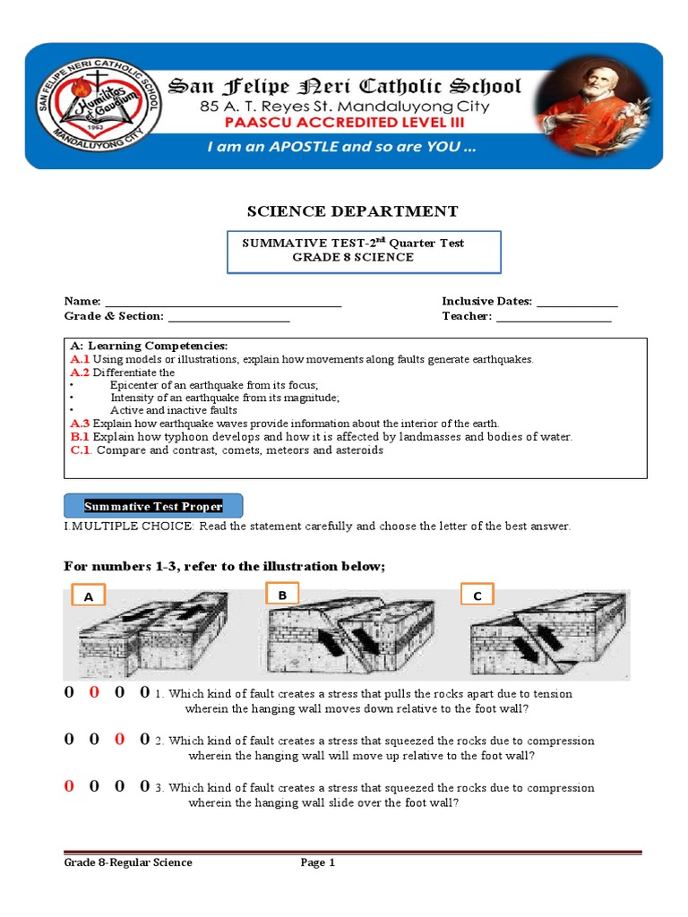 Grade 8 Science Summative Test Guide | PDF | Earthquakes | Fault (Geology)