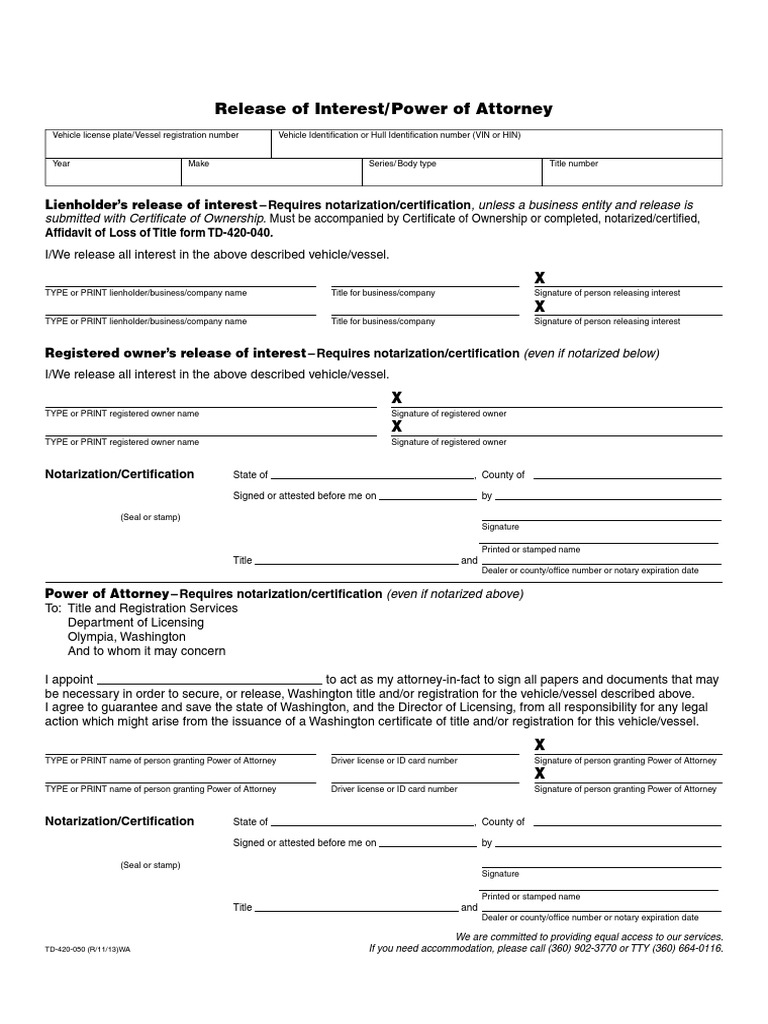 Release of Interest - Power of Attorney Form | PDF | Notary Public ...