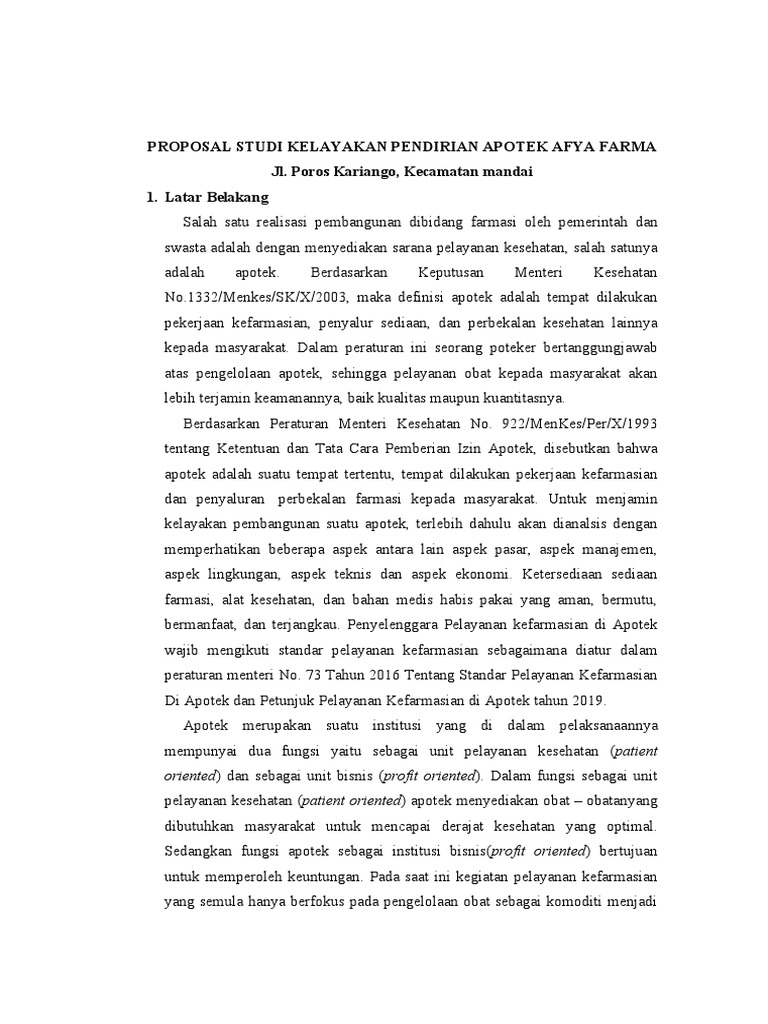Studi Kelayakan Apotek Afya Farma Pdf