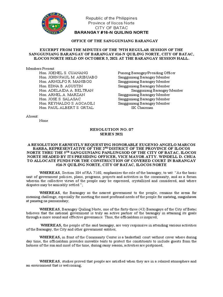 Resolution for Covered Court in Quiling Norte | PDF | Government