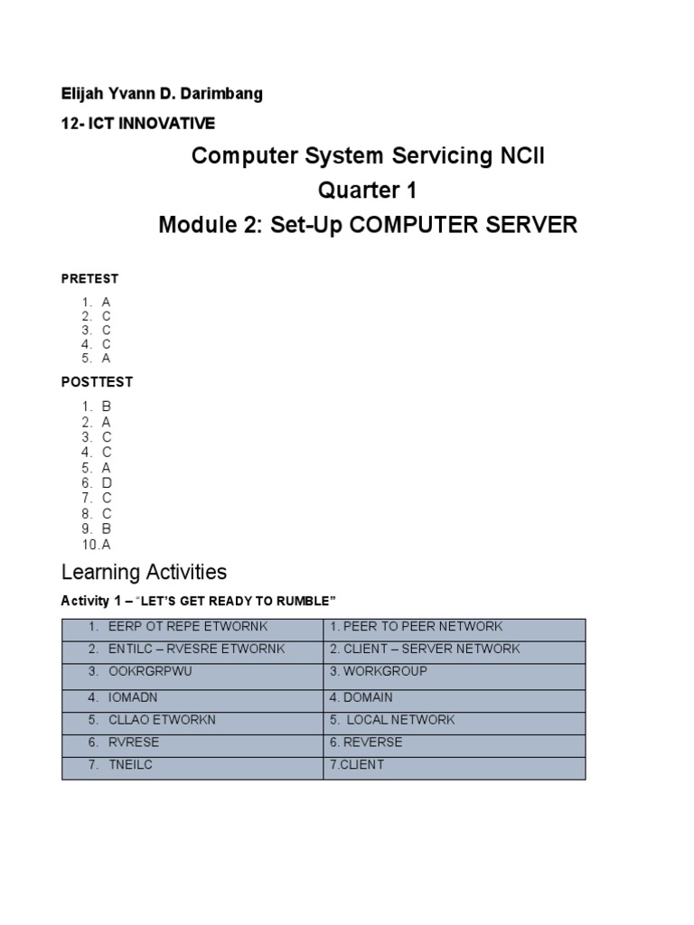CSS 2 Q1 | PDF | Client–Server Model | Peer To Peer