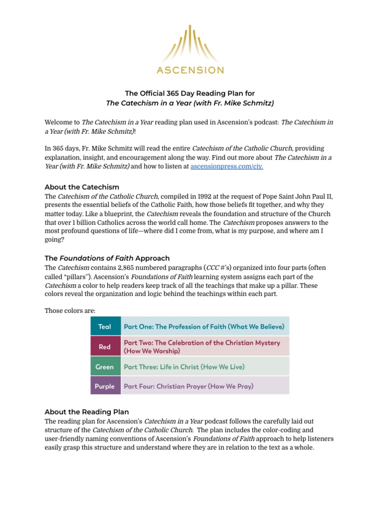 The Catechism in A Year Reading Plan PDF Catholic Church Sacred