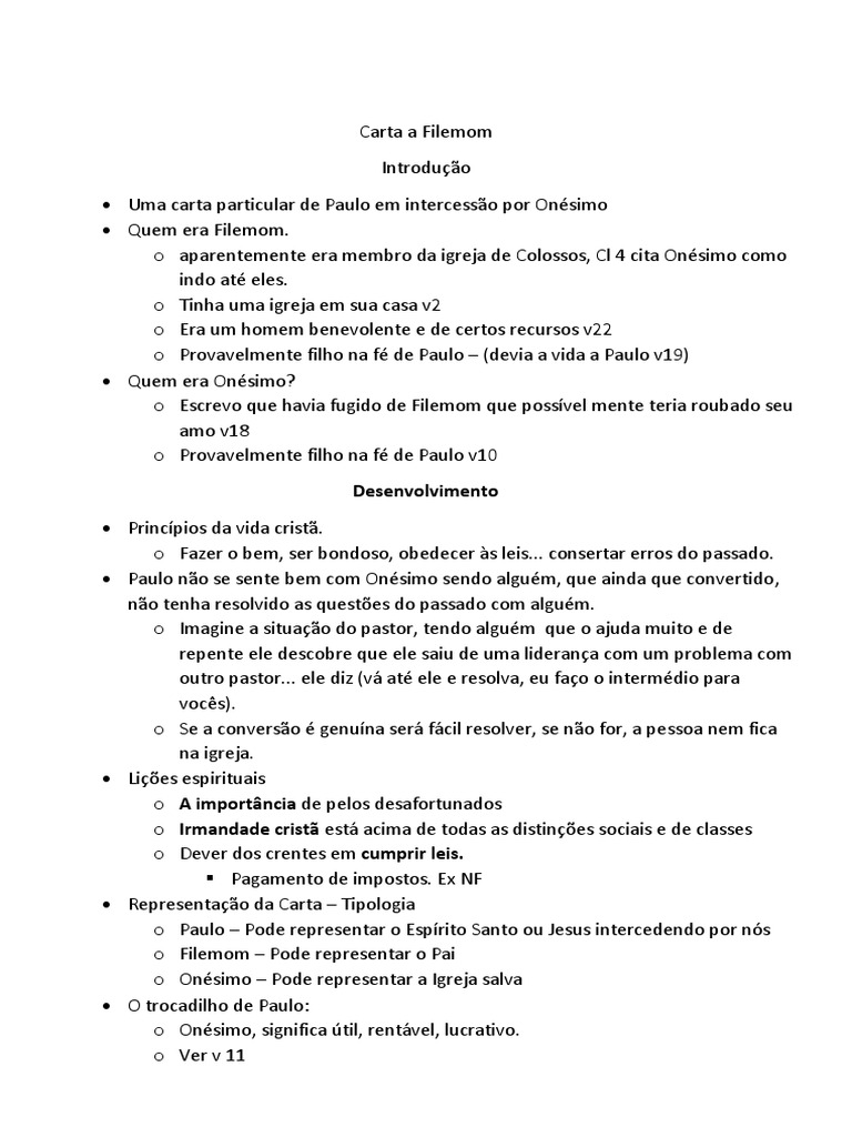 Carta de Paulo a Filemom: Intercessão e Transformação | PDF | Epístola ...