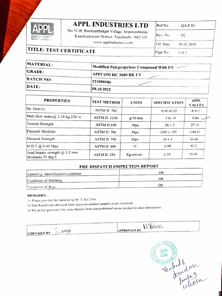 Flexural Strength Test Certificate for HC 5000 | PDF | Civil ...
