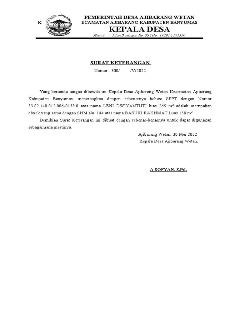 Beda Nama SPPT Sertifikat | PDF