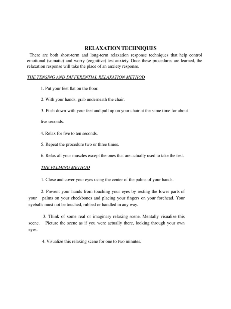 RELAXATION TECHIQUES FOR TEST ANXIETY PDF Anxiety Relaxation