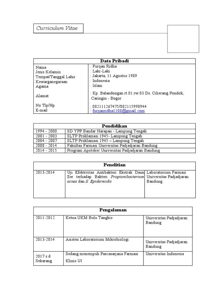 CV Peneliti Furqan Ridha | PDF