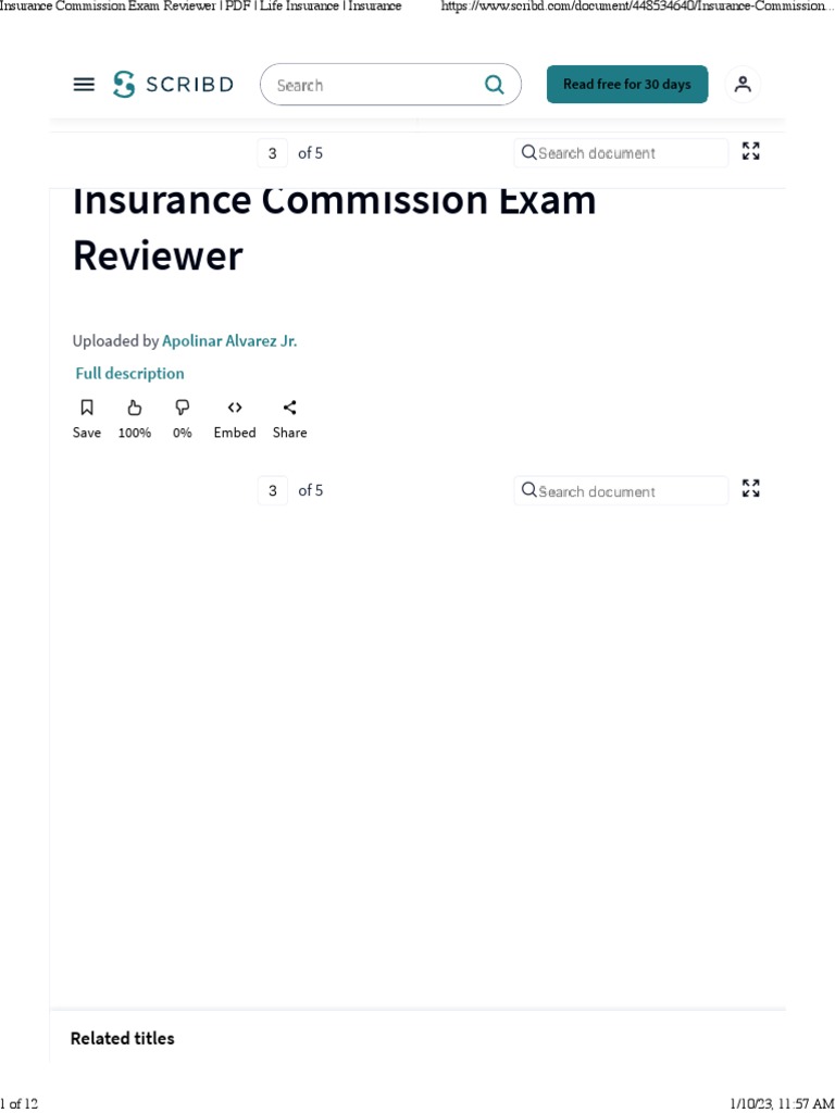 Insurance Commission Exam Reviewer PDF Life Insurance Insurance | PDF | Scribd | Financial Services