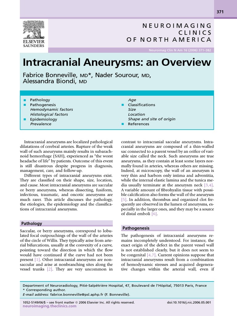 Intracranial Aneurysms: An Overview | PDF | Causes Of Death | Diseases ...