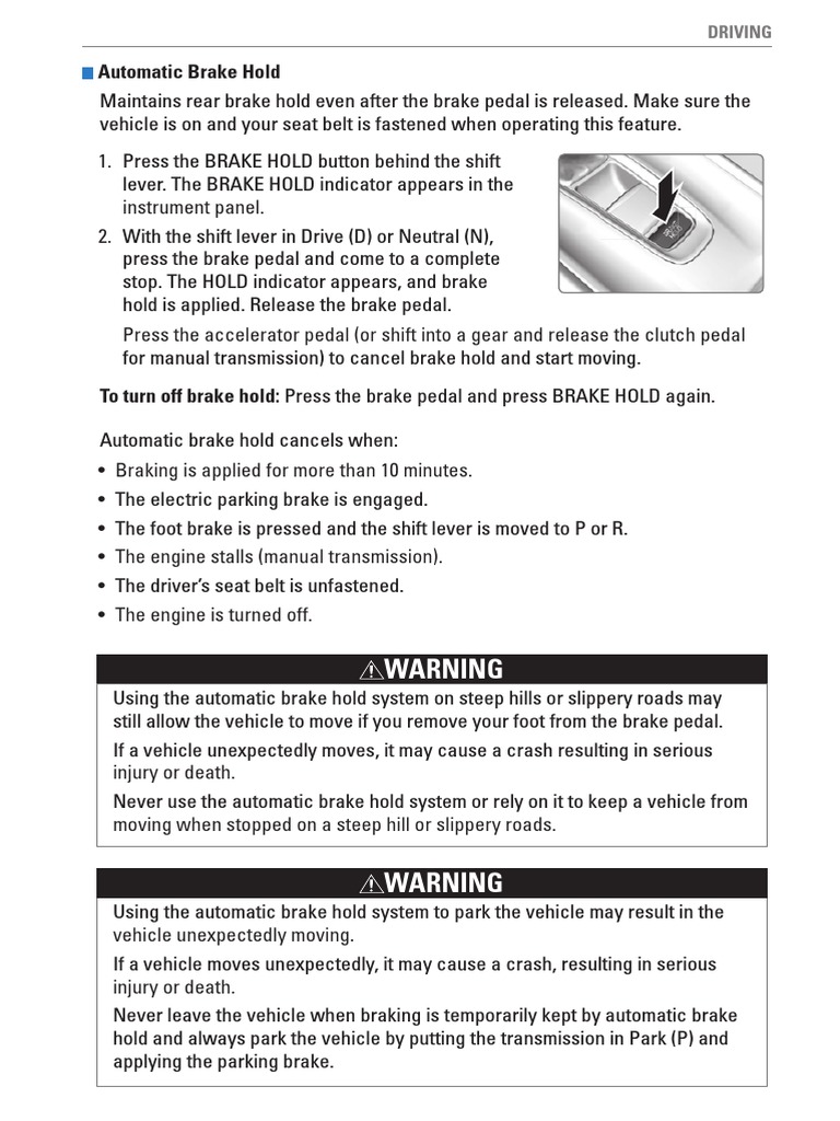 2016 HRV Automatic Brake Hold PDF Manual Transmission Brake