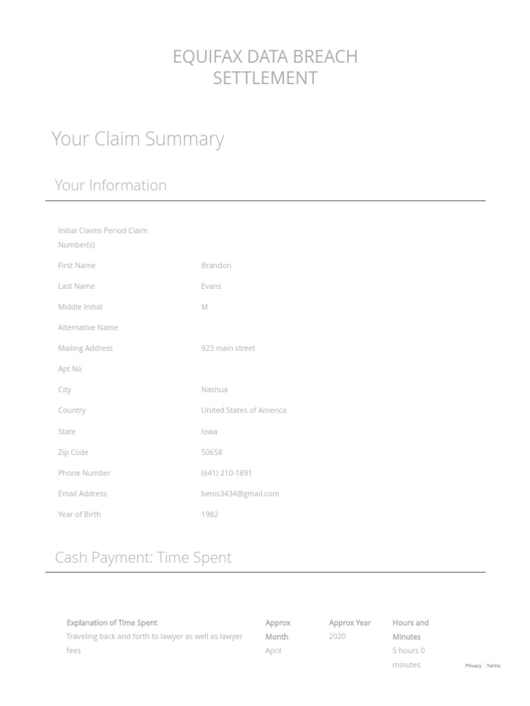 Equifax Data Breach Settlement Claim Summary PDF Identity Theft Mail