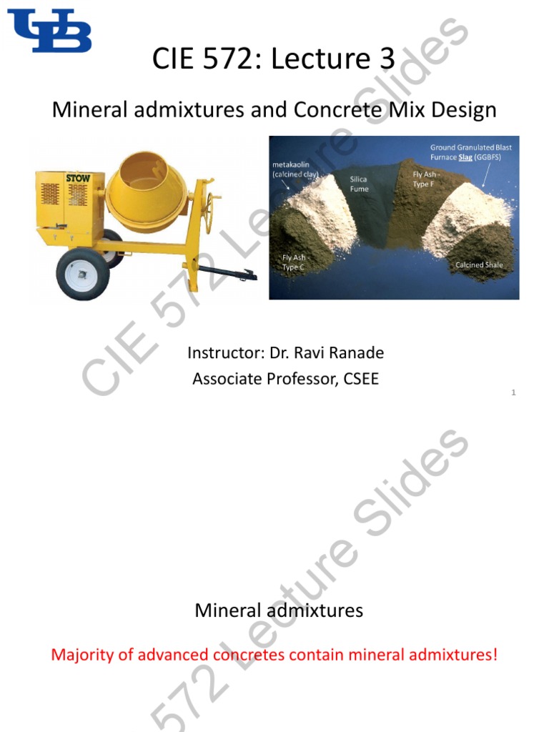 Lecture 3 Admixtures and Concrete Mix Design PDF Concrete Cement