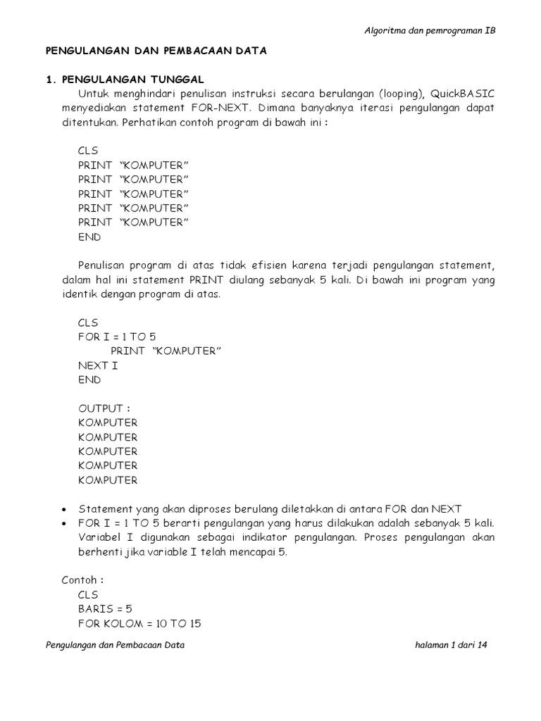 Pengulangan dalam Algoritma QuickBASIC | PDF