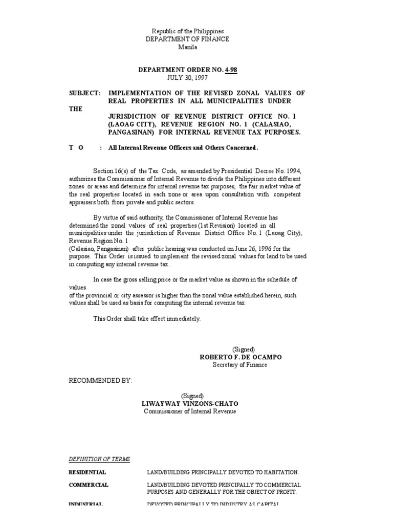 RDO 1 Zonal Values 1997 PDF Taxes Market Value