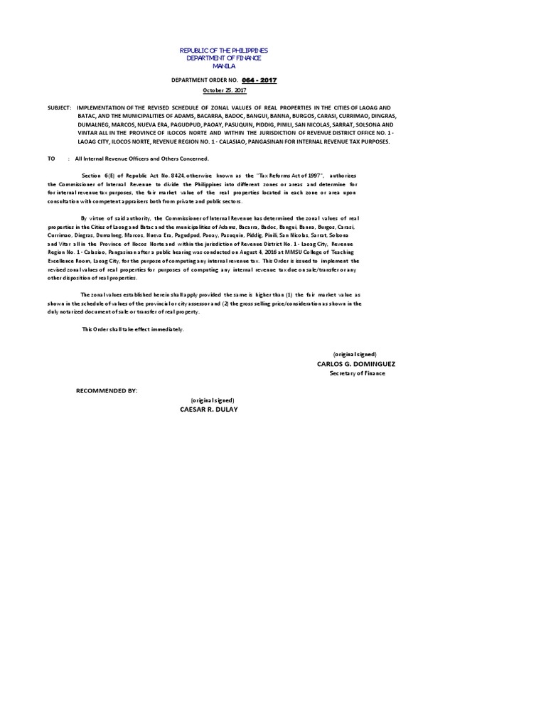 RDO 1 Zonal Values | PDF