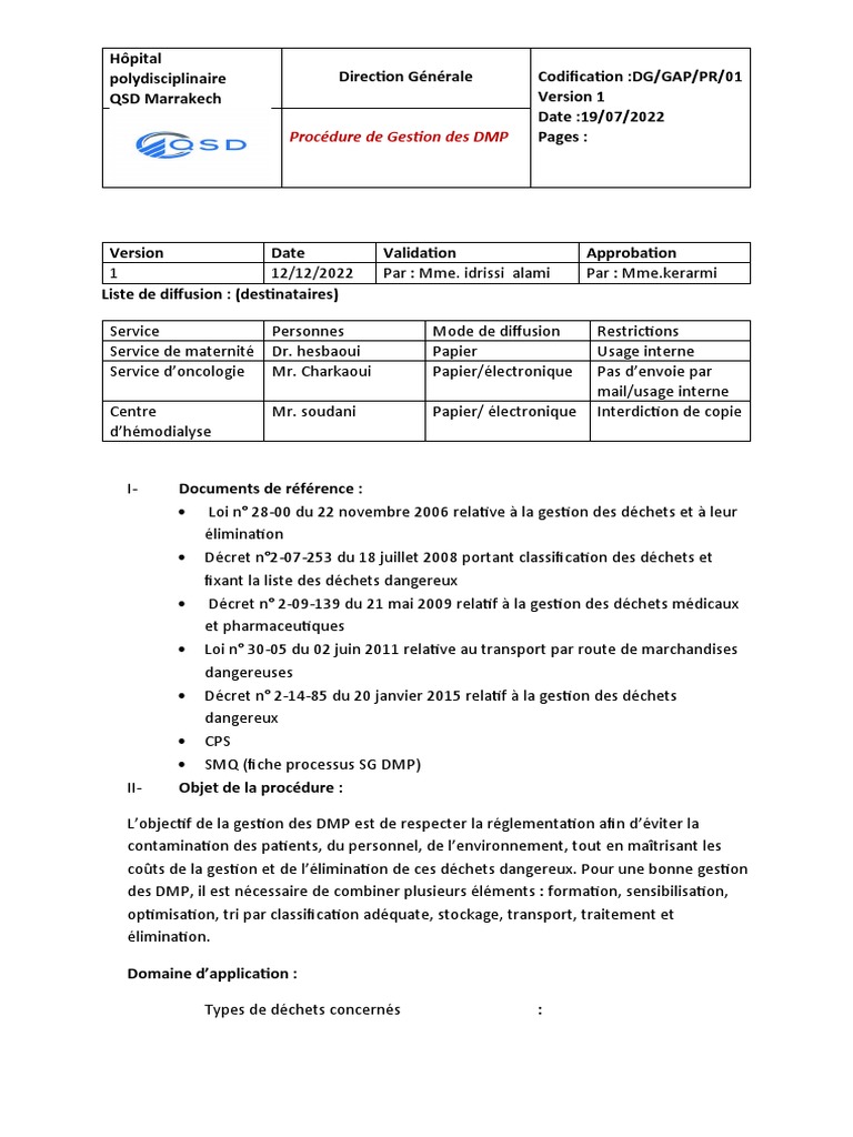 Procédure de Gestion des DMP | PDF | Déchets | Gestion des déchets