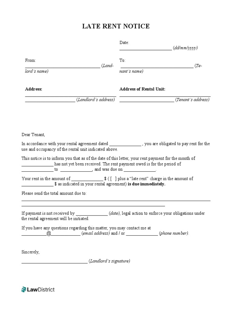 Late Rent Payment Notice Template | PDF | Finance & Money Management | Law