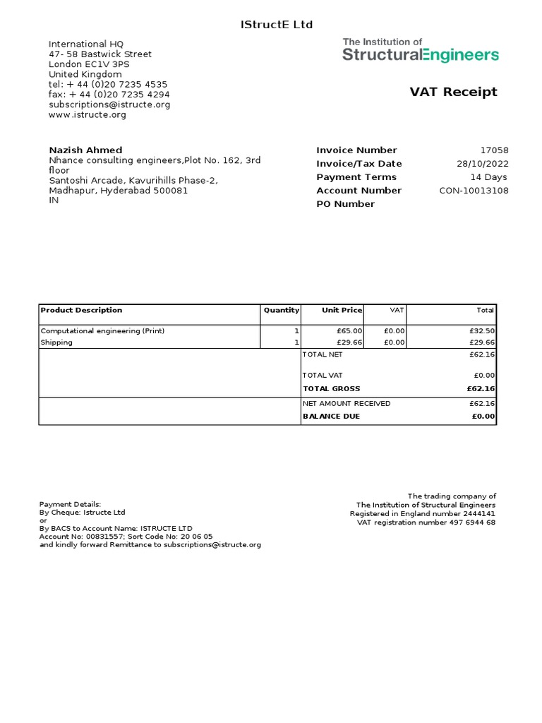 IStructE Invoice | PDF | Invoice | Value Added Tax