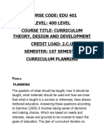 Edu 401 (Curriculum Theory, Design and Development) University of Jos, Plateau State, Nigeria.