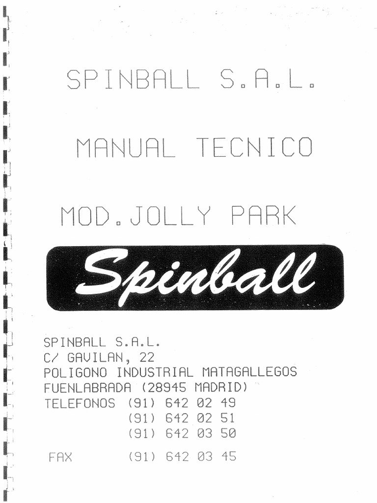 Jolly Park Pinball Manual | PDF