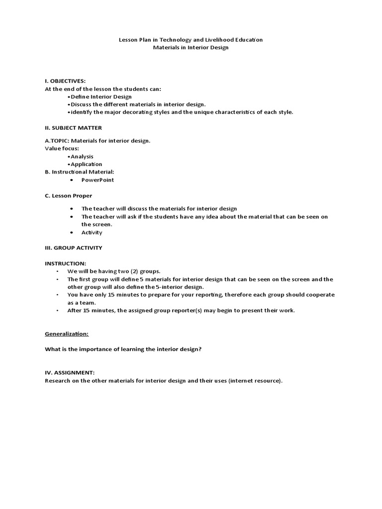 Interior Design Lesson Plan PDF
