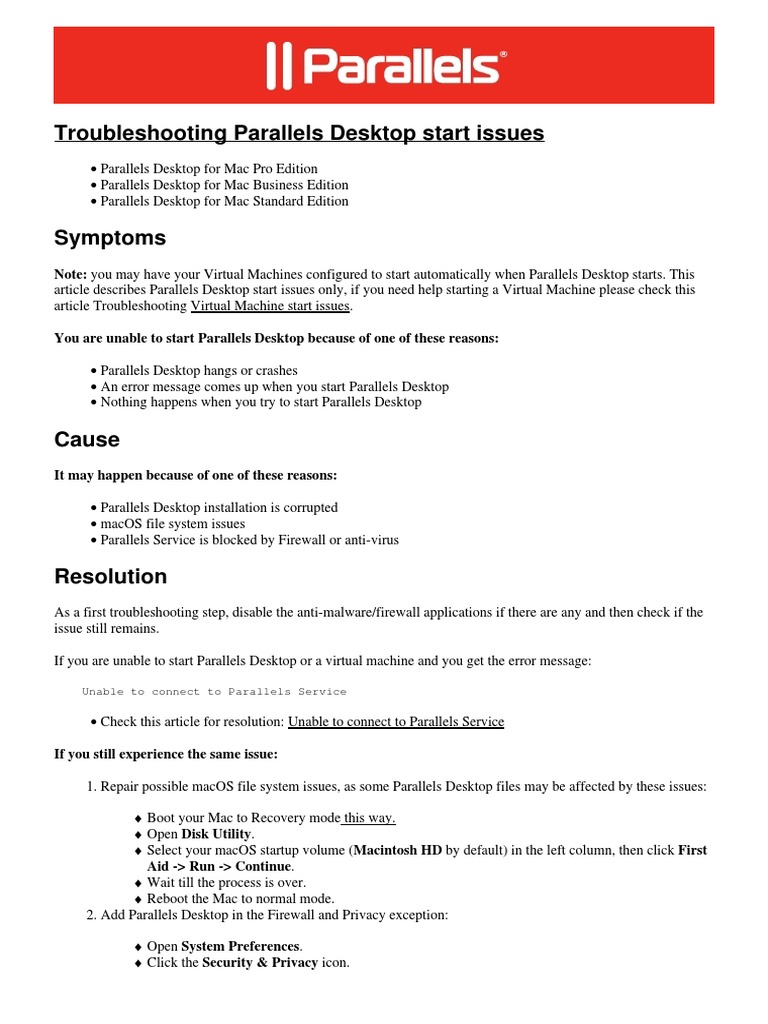 Fix Parallels Desktop start issues | PDF | Mac Os | Antivirus Software