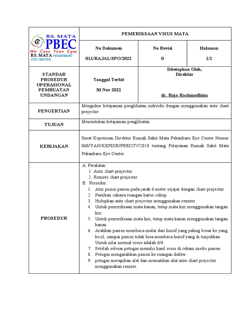 Prosedur Pemeriksaan Visus Mata PDF