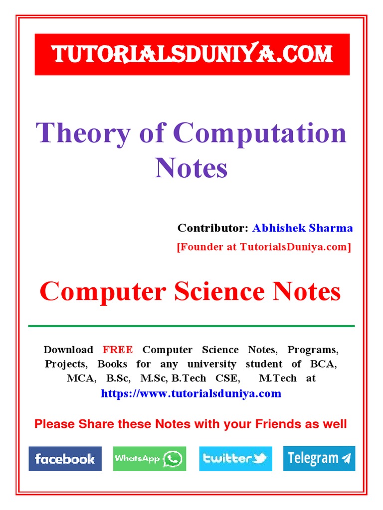 Theory of Computation Notes PDF | PDF | Computer Programming | Machine ...