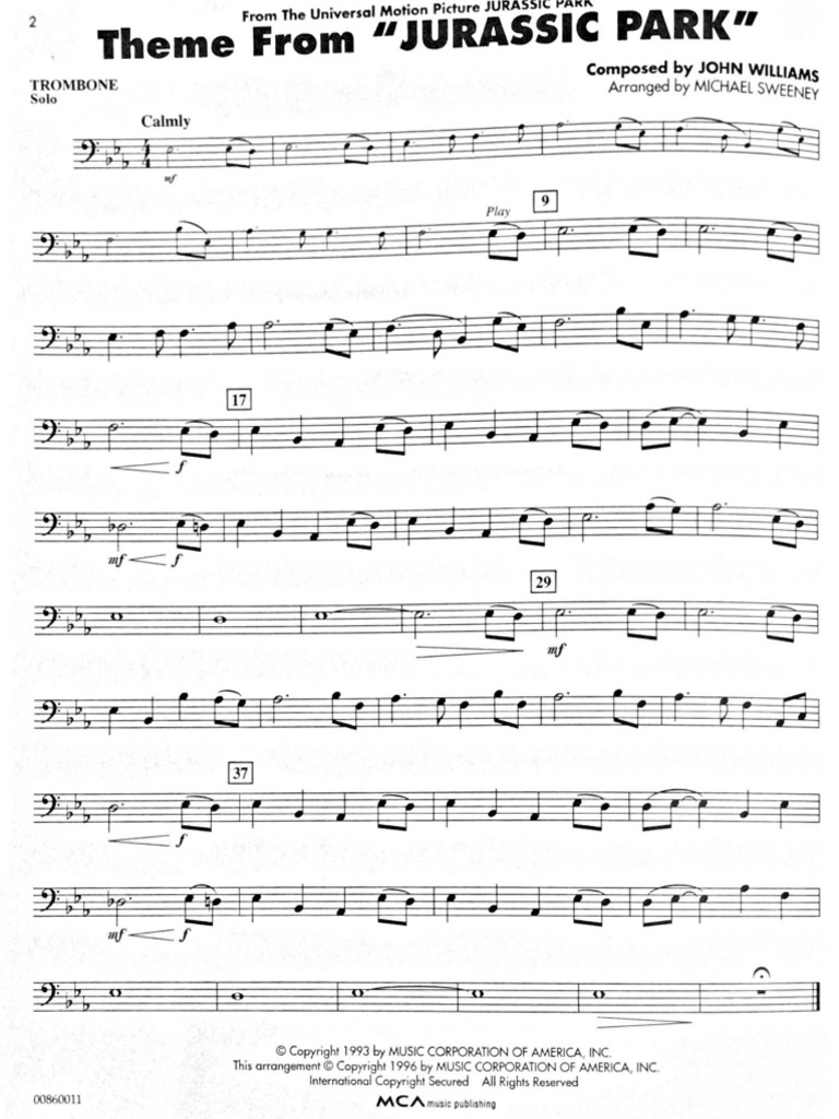 Jurassic Park Trombone PDF