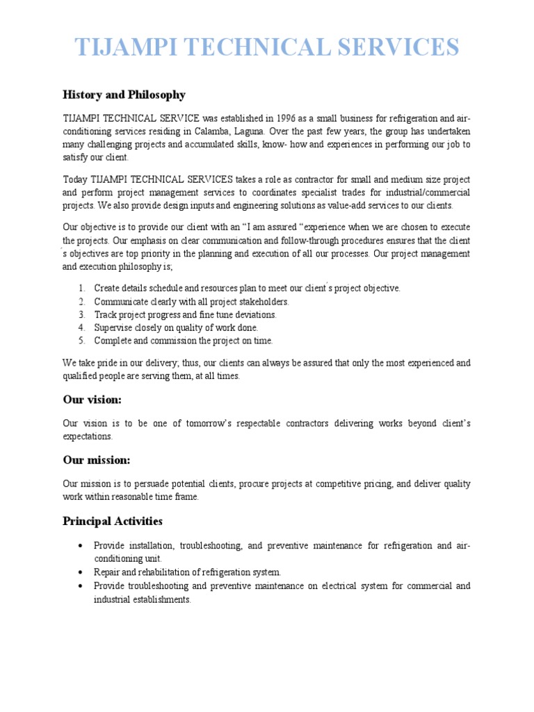 Tijampi Technical Services Overview | PDF | Project Management | Business