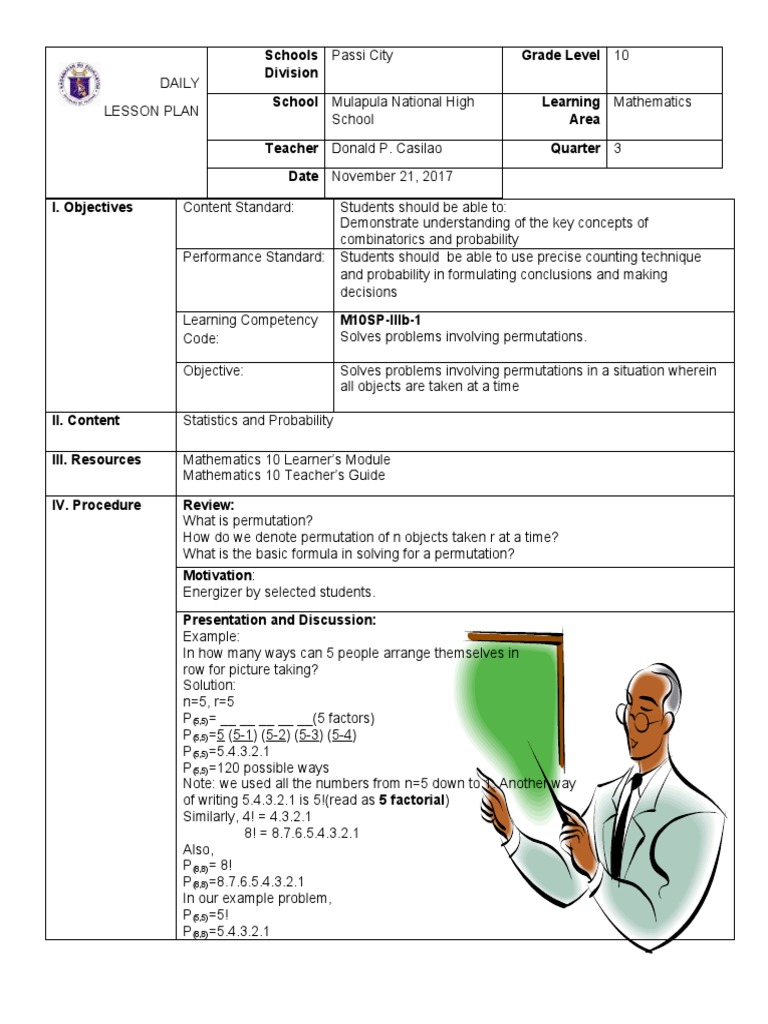 Grade 10 Math Lesson: Permutations | PDF | Permutation | Mathematics