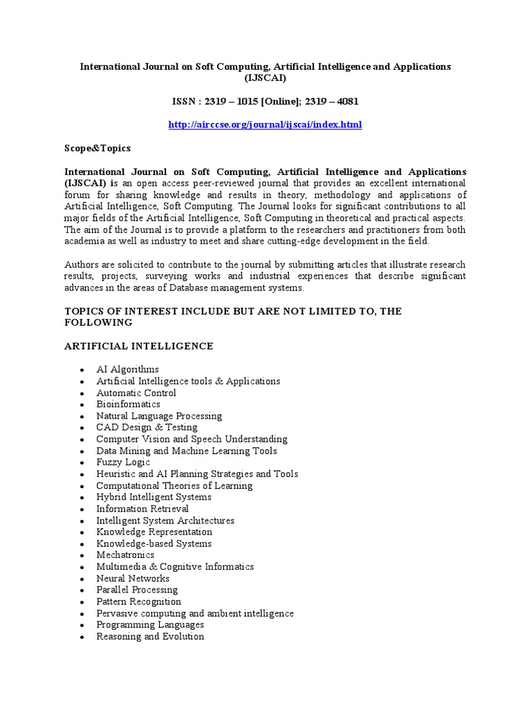 International journal on soft computing artificial intelligence and