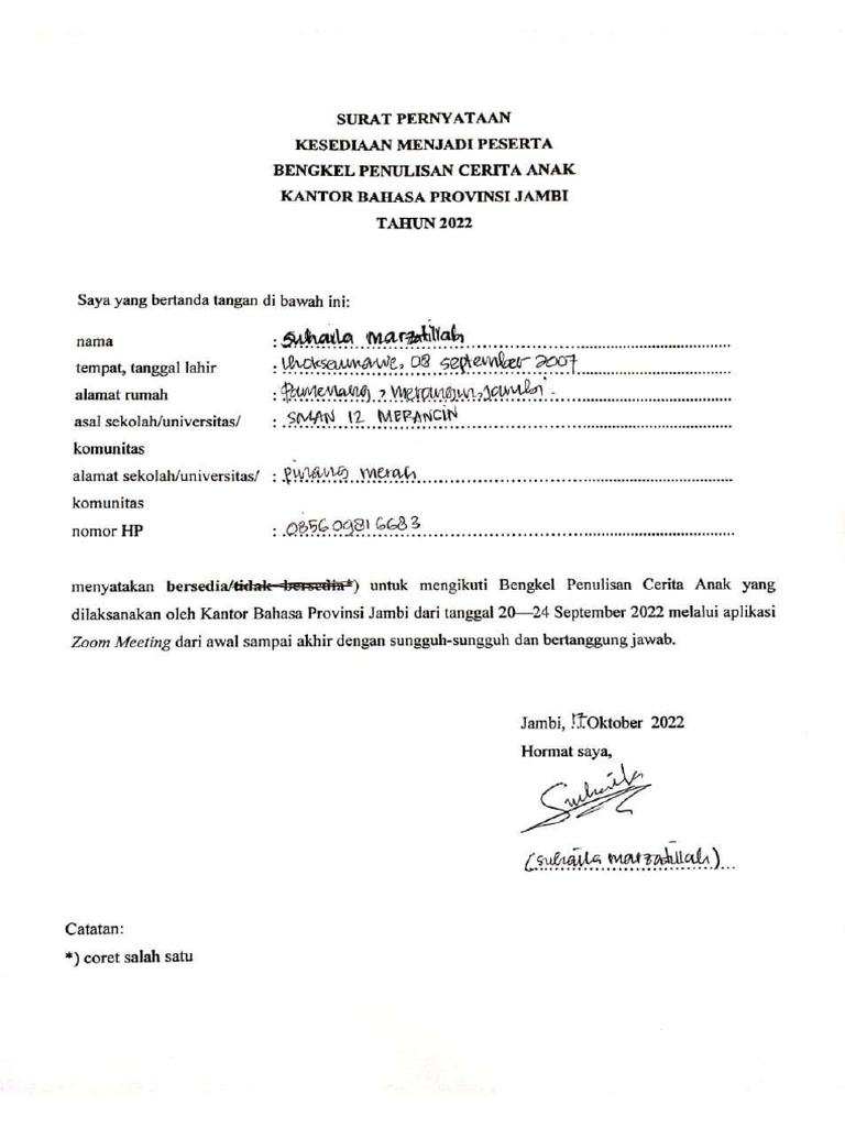 Surat Kesediaan Menjadi Peserta | PDF