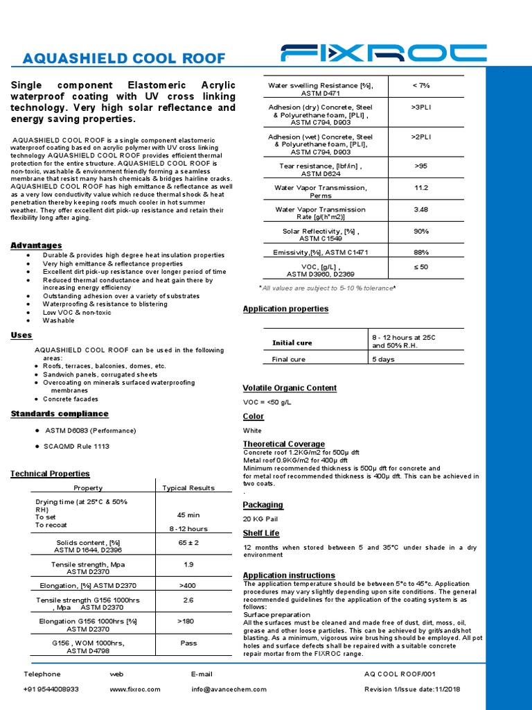Aquashield Cool Roof Coating Guide | PDF | Roof | Concrete