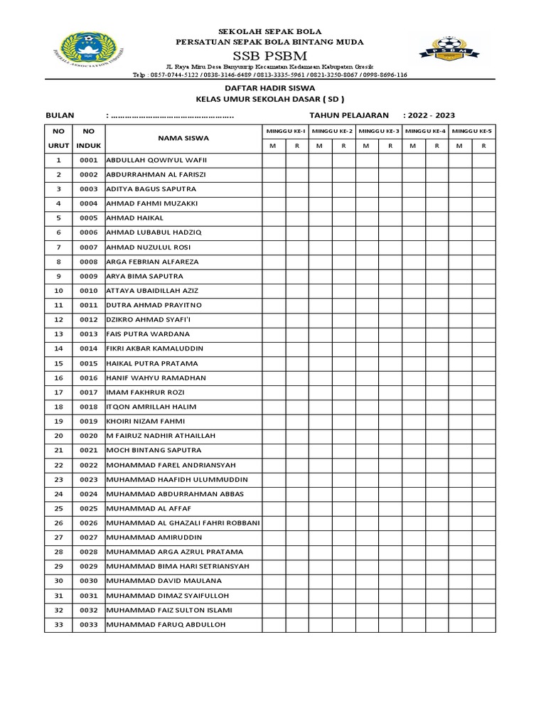 Format Absen Siswa SD Word | PDF