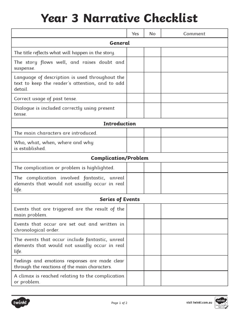 Year 3 Narrative Checklist PDF
