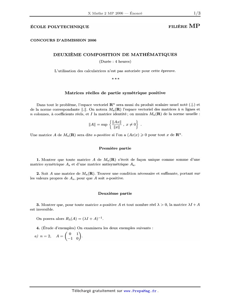 Énoncé Maths 2 MP 2006 | PDF | Méthodes et références pédagogiques