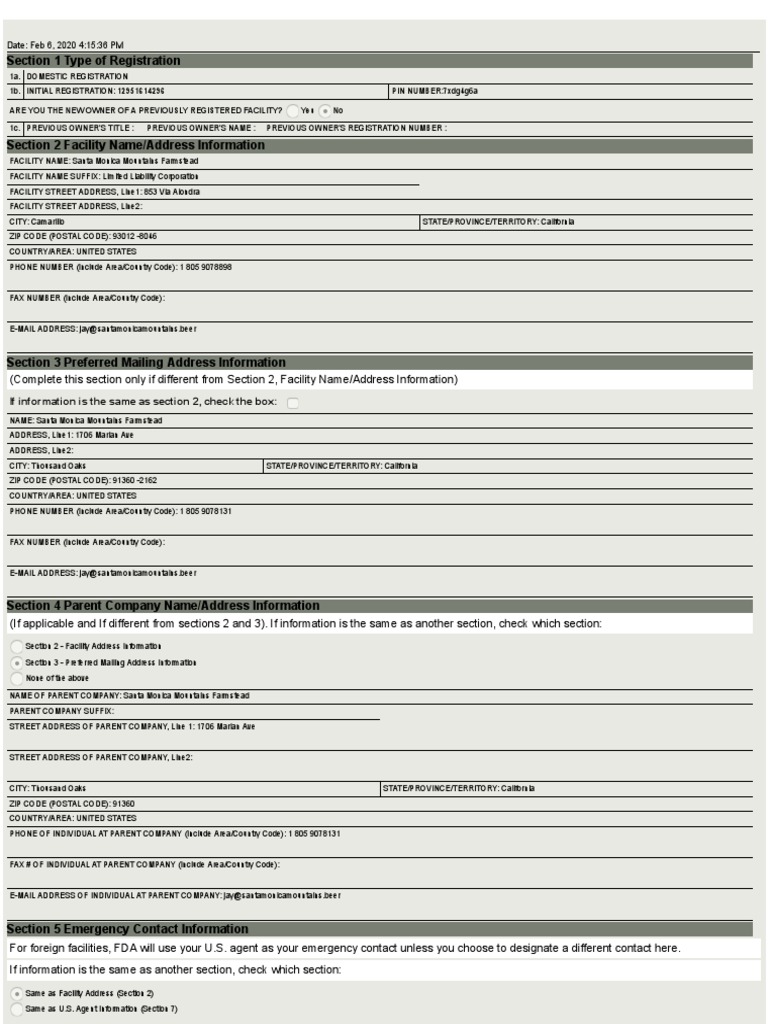FDA Food Facility Registration Details | PDF | Foods | Vegetables