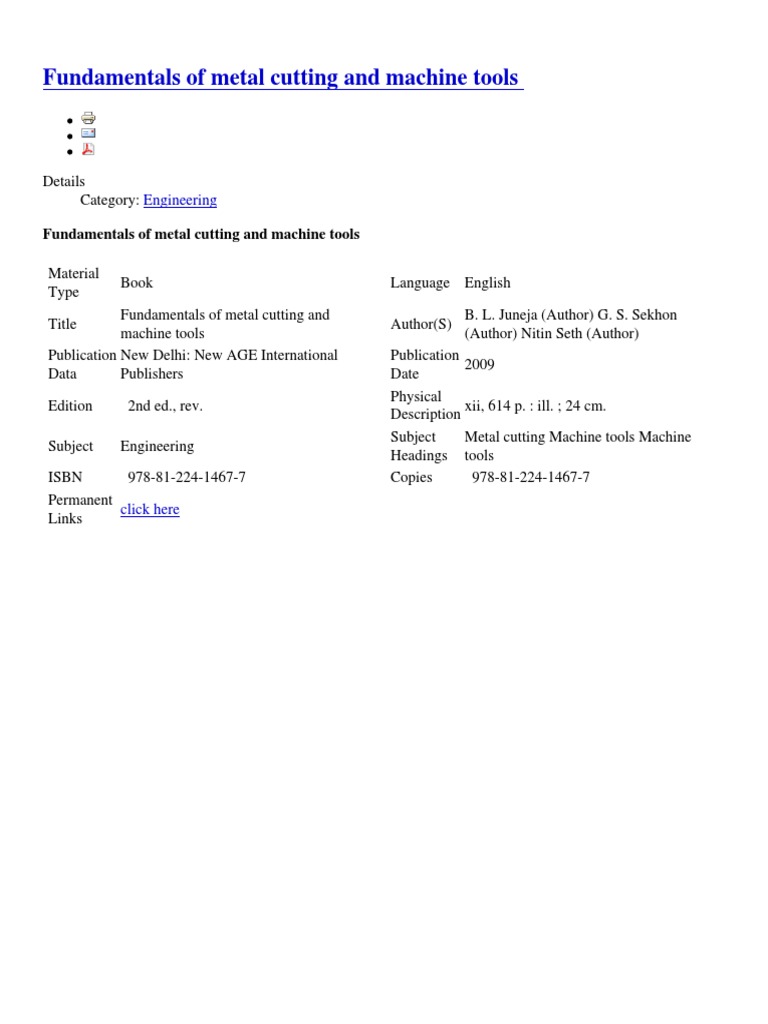 Fundamentals of Metal CuttingB.L. Juneja PDF