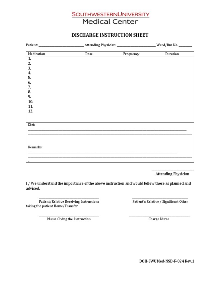 Discharge Instruction Sheet PDF