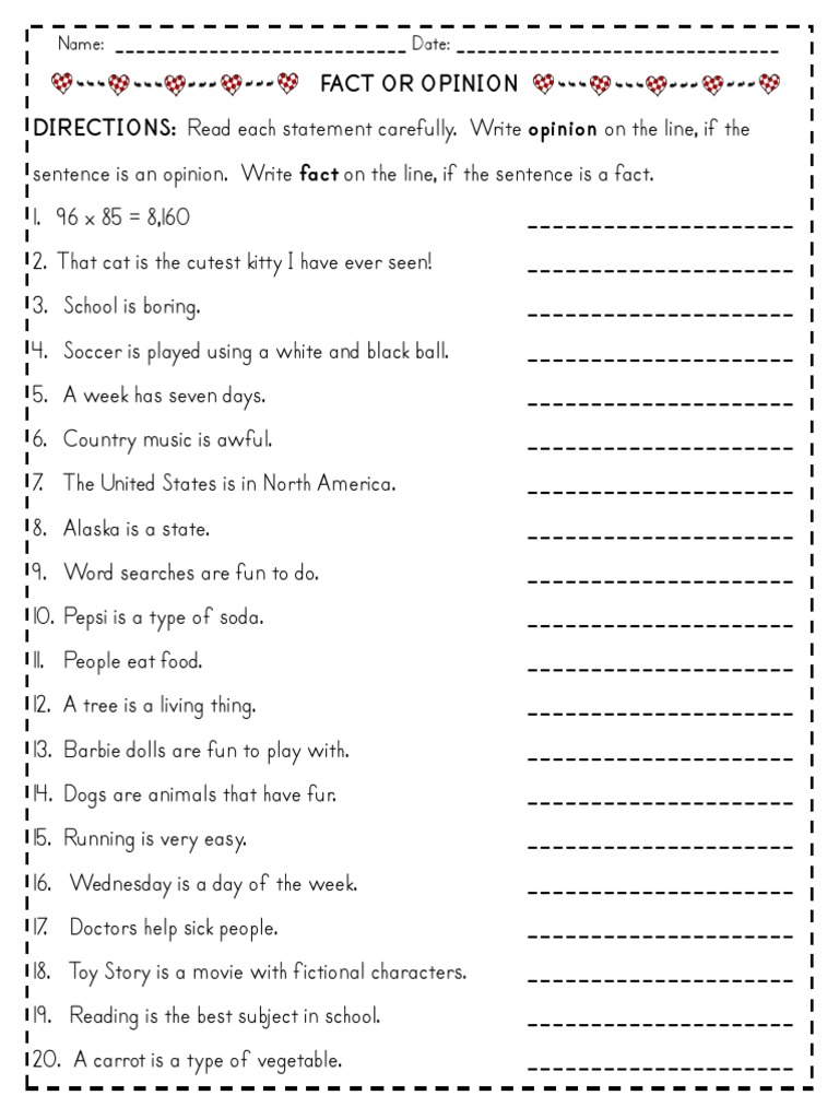 Fact and Opinion Worksheet | PDF