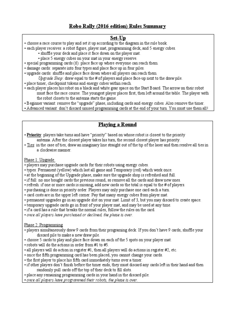 Robo Rally 2016 Rules Overview | PDF | Gaming Devices | Playing Cards