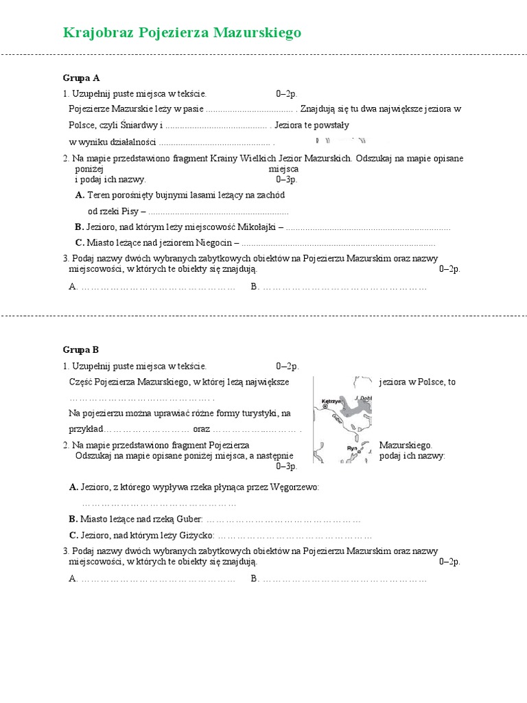 Krajobraz Pojezierza Mazurskiego Klasa 5 Test