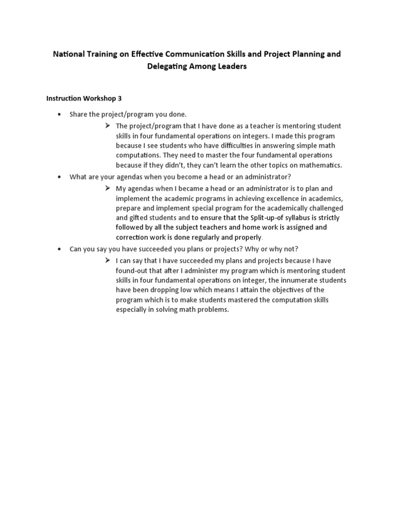 National Training On Effective Communication Skills and Project