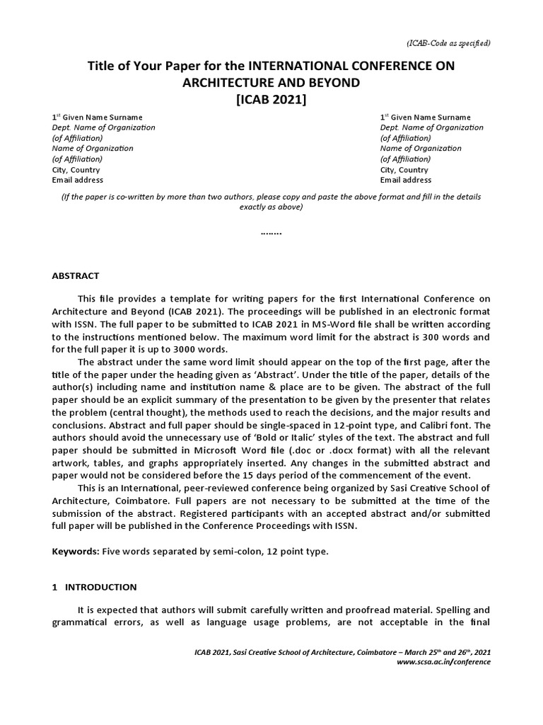ICAB 2021 Full Paper Template PDF Abstract (Summary) Microsoft Word