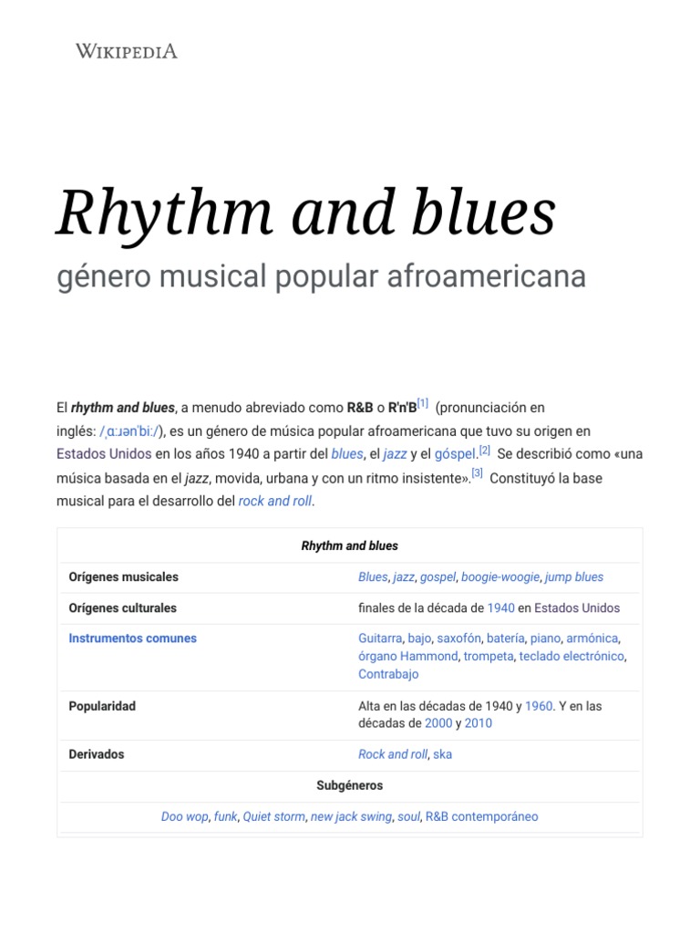 Rhythm and Blues Wikipedia, La Enciclopedia Libre PDF