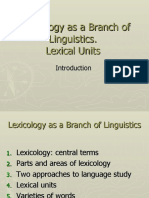Lexicology as a Branch of Linguistics Introduction