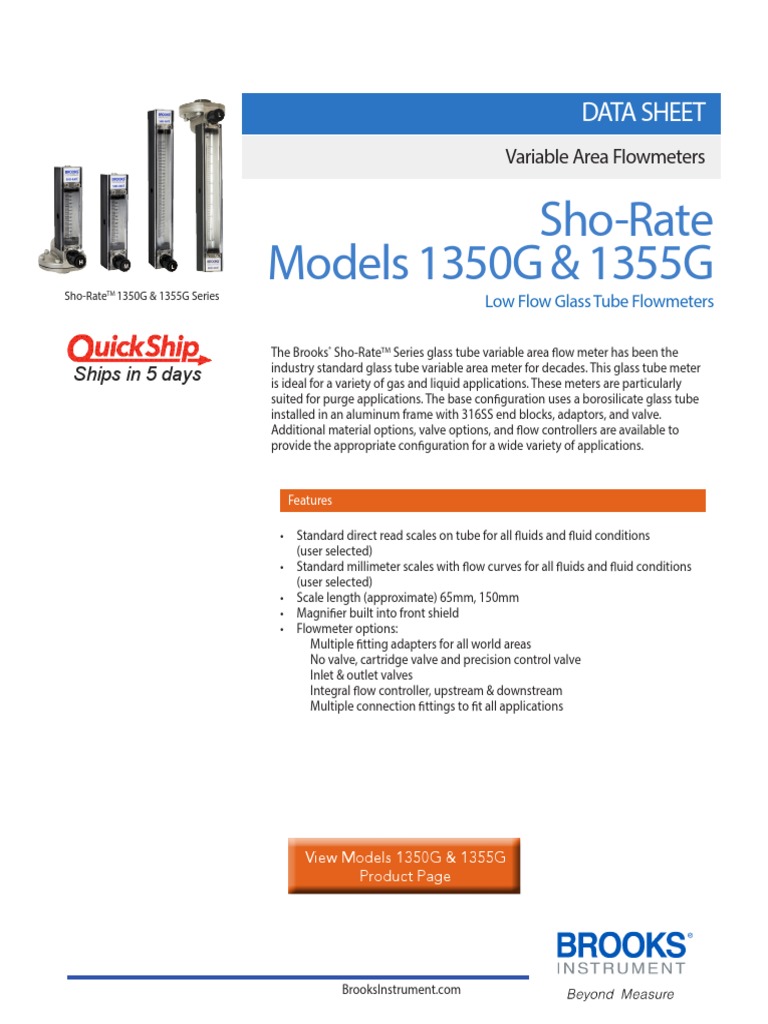 Variable Area Flow Meter Data Sheet 1350g 1355g | PDF | Flow ...