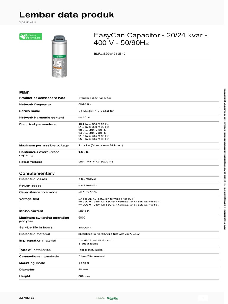 EasyLogic PFC Capacitors - BLRCS200A240B40 | PDF | Capacitor ...