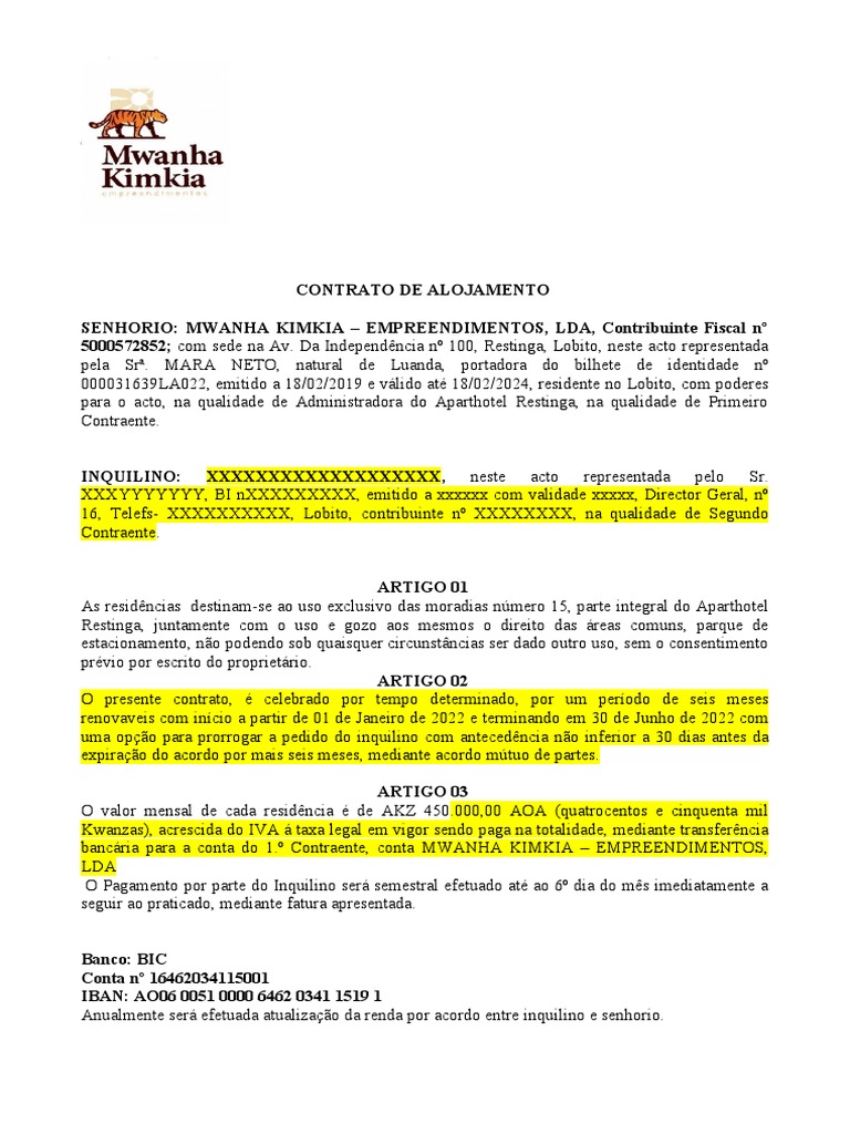 Contrato de Alojamento PDF Proprietário Lei e economia